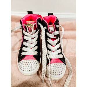 Skechers Flip Kicks Neon Muse Sequin Black Pink Green Zebra sneaks Girls 13.5
